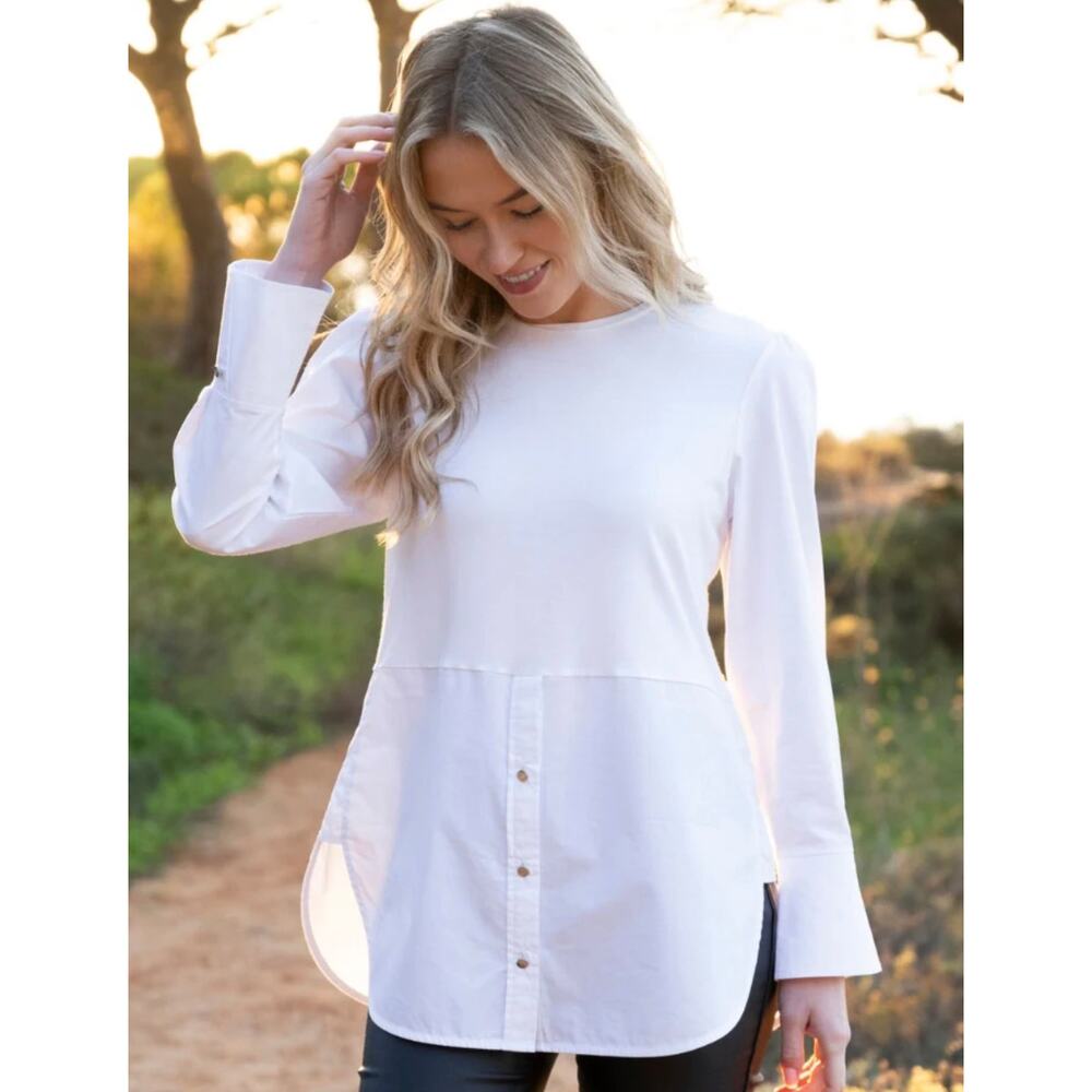 ME+EM White Long Sleeve Peplum Blouse